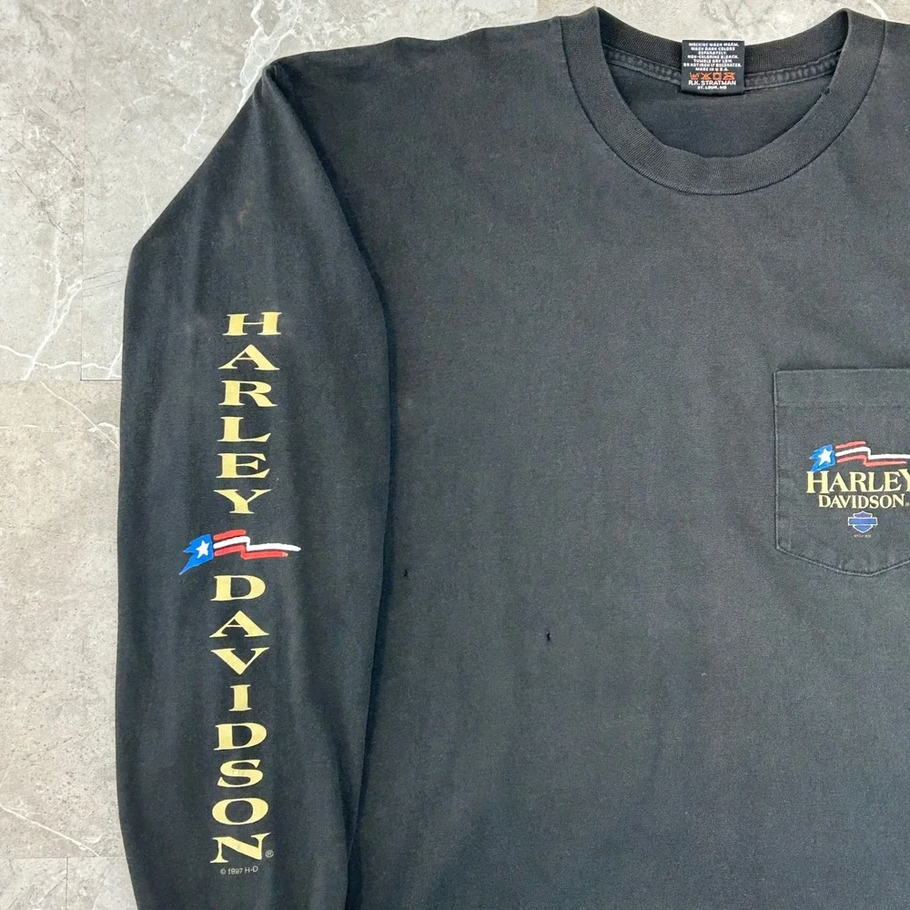 90s Vintage Harley Davidson Graphic Tee Men 2XL Long Sleeve Hit Distressed Faded
